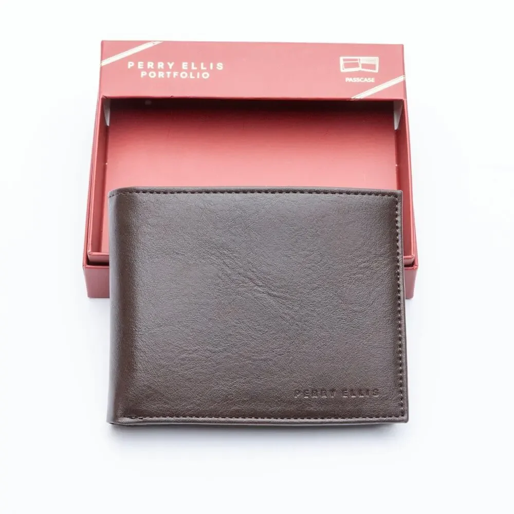 Perry Ellis Sun Shine Passcase Men's Leather Wallet Brown